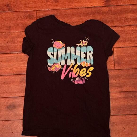 Black The Children's Place Summer Vibes Fish Tee Shirt Size L 10-12 - Picture 1 of 2